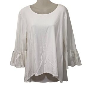 Bryn‎ Walker White Bamboo Cotton Jersey Tunic Bell Sleeve Top Size M